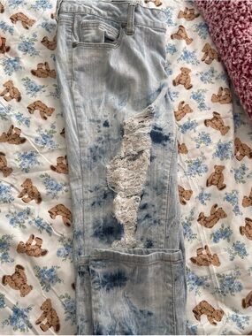 Decree Light Blue Tie-Dye Ripped Skinny Jeans